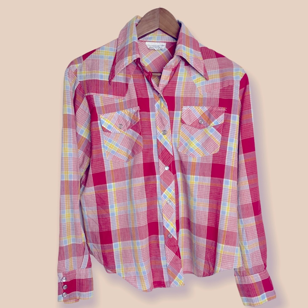 Vintage Plaid Button Down Collared Plaid Shirt Indie Folk